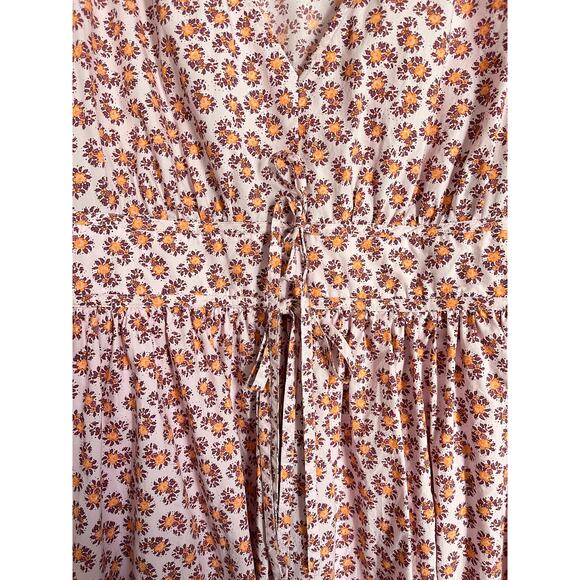 J Crew V Neck Cotton Poplin Mini Dress 14 Peony Paisley Pink Puff Sleeves - Picture 3 of 16